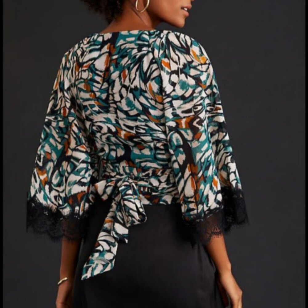 NWOT! Anthropologie Flutter-Sleeve Wrap Top - Size XXS - Picture 2 of 6